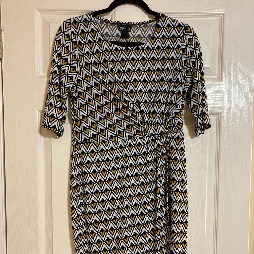 Shift dress with feux wrap detail at waist